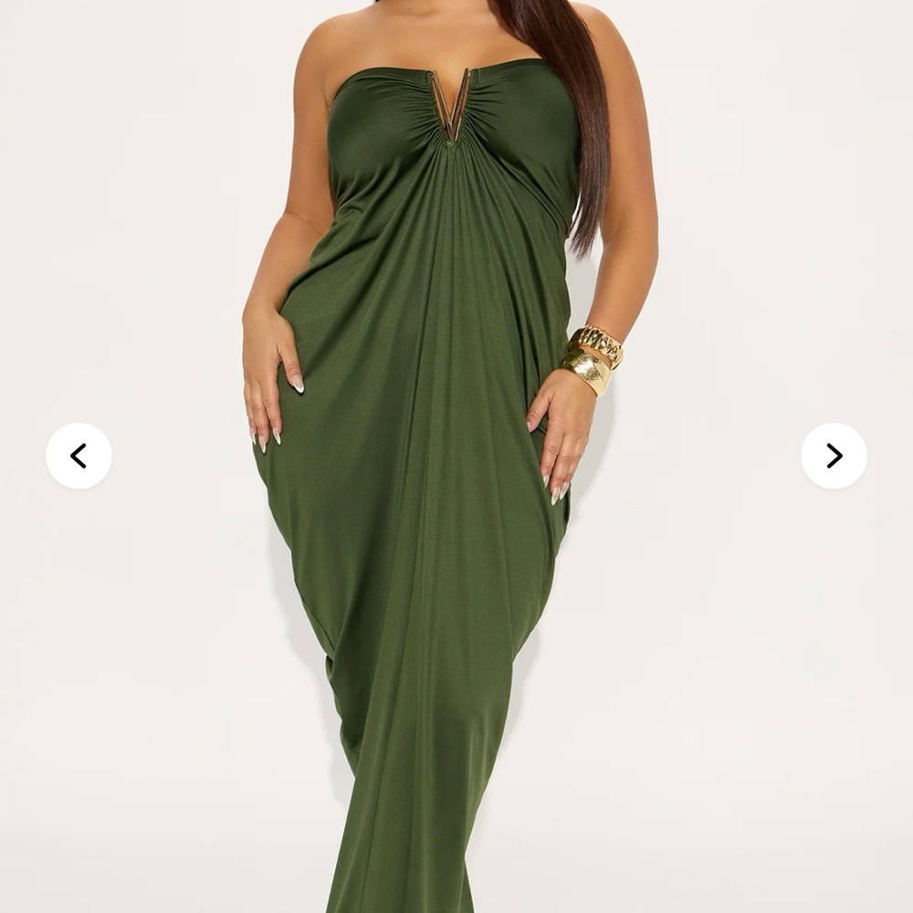 Fashion Nova Green Strapless Ruched Gown